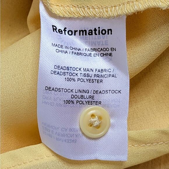 Reformation Estate Dress L Butter Yellow Tiered Mini Puff Sleeve Coquette - Picture 9 of 11